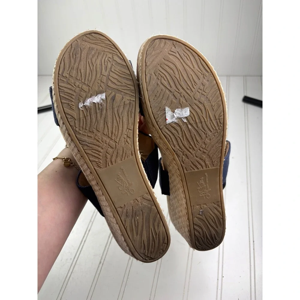LifeStride Delta Navy Blue Elastic Strap Woven Wedge Sandals Women's Size 11M